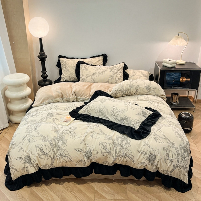 91家纺网 家纺一手货源 找家纺 （总）金爱家 2025新款赫本风灯芯绒-花边款四件套