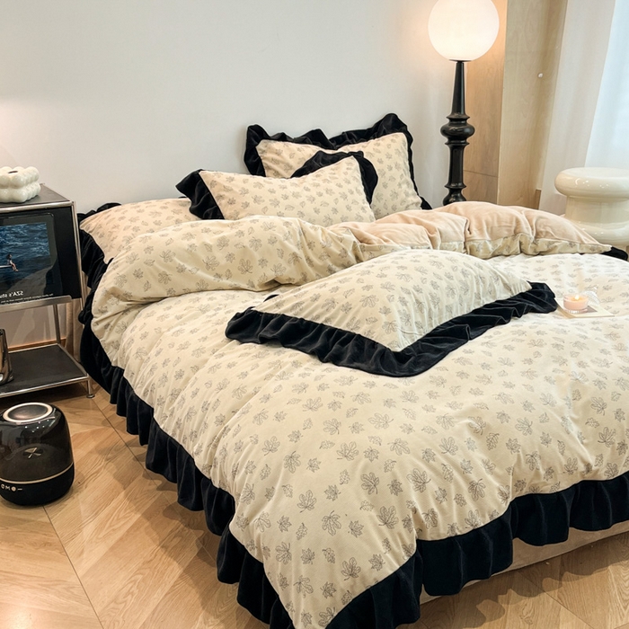 91家纺网 家纺一手货源 找家纺 （总）金爱家 2025新款赫本风灯芯绒-花边款四件套