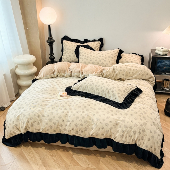 91家纺网 家纺一手货源 找家纺 （总）金爱家 2025新款赫本风灯芯绒-花边款四件套