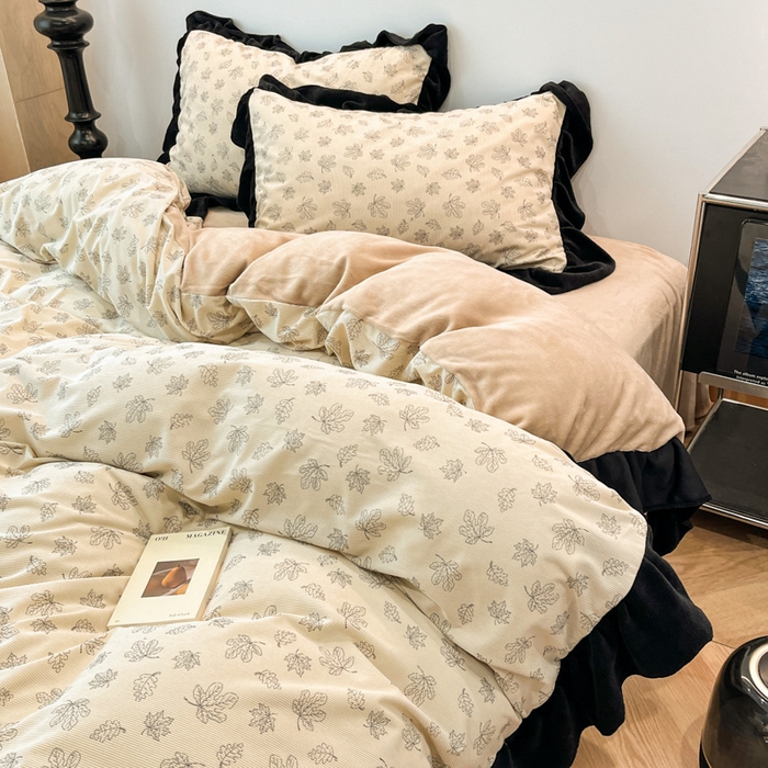 91家纺网 家纺一手货源 找家纺 金爱家 2025新款赫本风灯芯绒-花边款四件套 灯芯绒-繁花