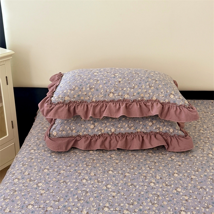 91家纺网 家纺一手货源 找家纺 梦舒羽 2025新款水洗珍珠棉花边枕套宿舍单人学生一对装枕芯内胆套 蓝相思