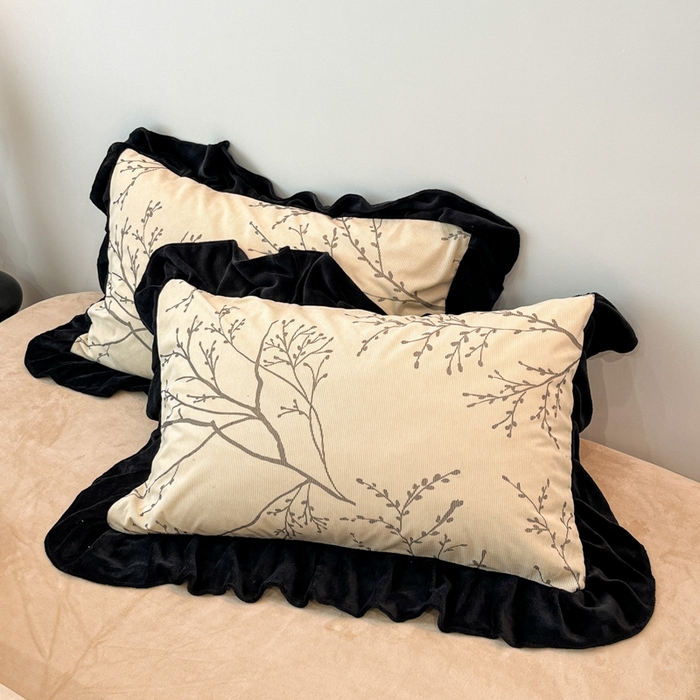 91家纺网 家纺一手货源 找家纺 金爱家 2025新款赫本风灯芯绒-花边款四件套 灯芯绒-花枝