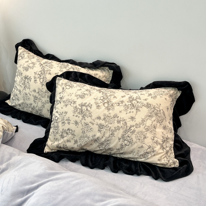 91家纺网 家纺一手货源 找家纺 金爱家 2025新款赫本风灯芯绒-花边款四件套 灯芯绒-澜花