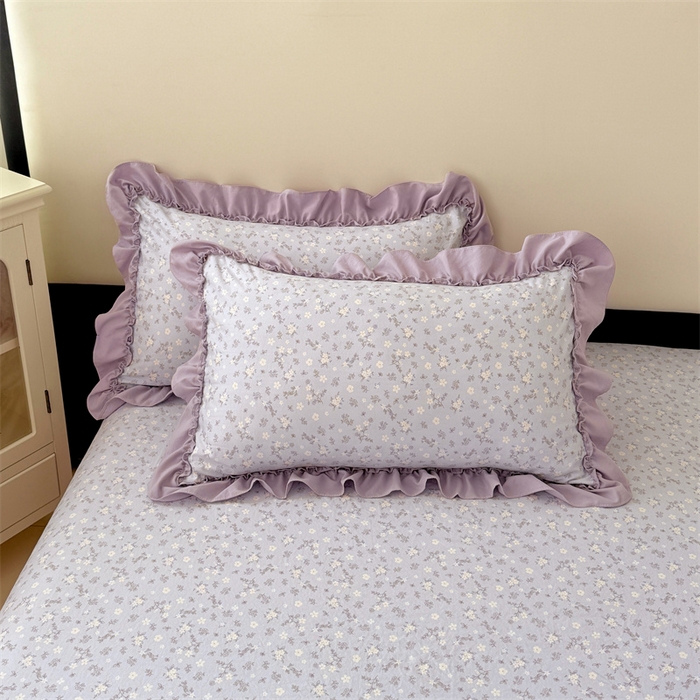 91家纺网 家纺一手货源 找家纺 梦舒羽 2025新款水洗珍珠棉花边枕套宿舍单人学生一对装枕芯内胆套 花未眠-紫