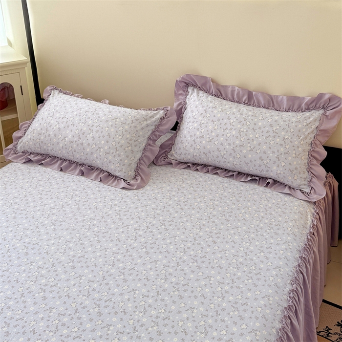 91家纺网 家纺一手货源 找家纺 梦舒羽 2025新款水洗珍珠棉花边枕套宿舍单人学生一对装枕芯内胆套 花未眠-紫