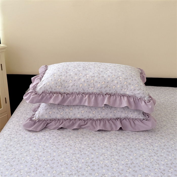 91家纺网 家纺一手货源 找家纺 梦舒羽 2025新款水洗珍珠棉花边枕套宿舍单人学生一对装枕芯内胆套 花未眠-紫