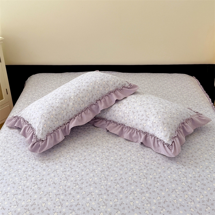 91家纺网 家纺一手货源 找家纺 梦舒羽 2025新款水洗珍珠棉花边枕套宿舍单人学生一对装枕芯内胆套 花未眠-紫