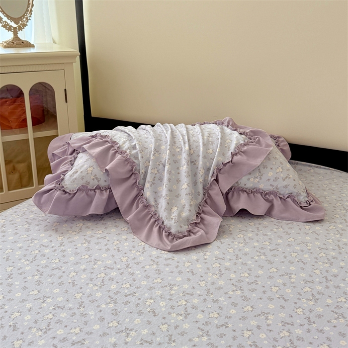 91家纺网 家纺一手货源 找家纺 梦舒羽 2025新款水洗珍珠棉花边枕套宿舍单人学生一对装枕芯内胆套 花未眠-紫