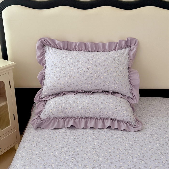 91家纺网 家纺一手货源 找家纺 梦舒羽 2025新款水洗珍珠棉花边枕套宿舍单人学生一对装枕芯内胆套 花未眠-紫