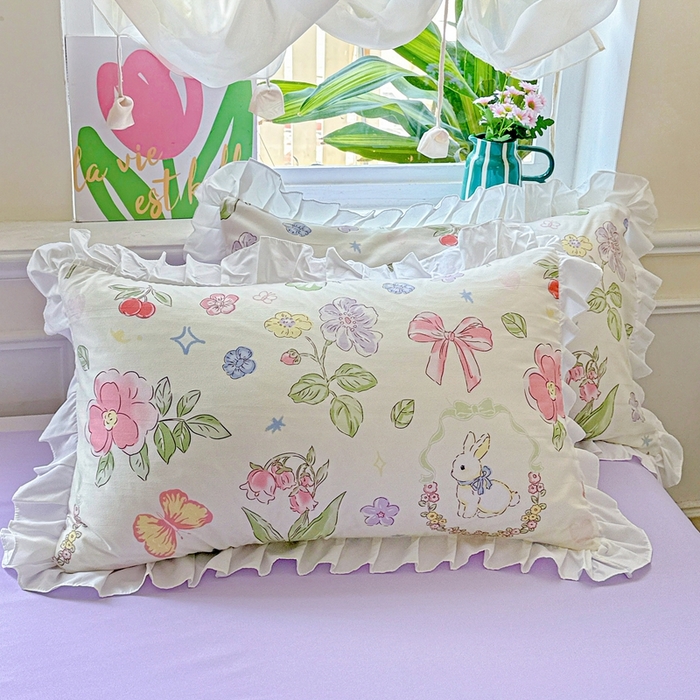 91家纺网 家纺一手货源 找家纺 （总）雨菲家纺 2025新款荷叶边印花单枕套 枕套单件