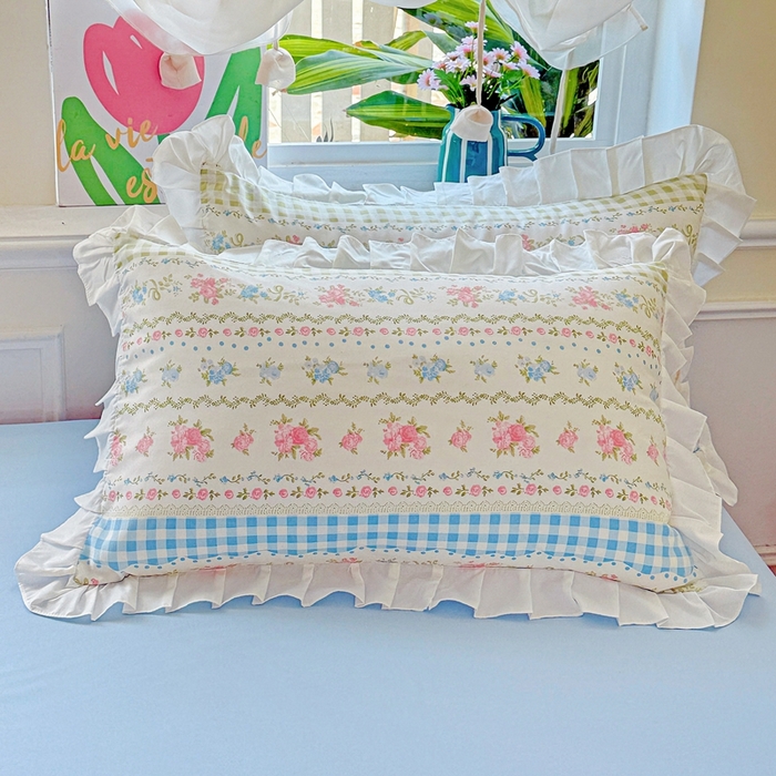 雨菲家纺 2025新款荷叶边印花单枕套 枕套单件 法式小香