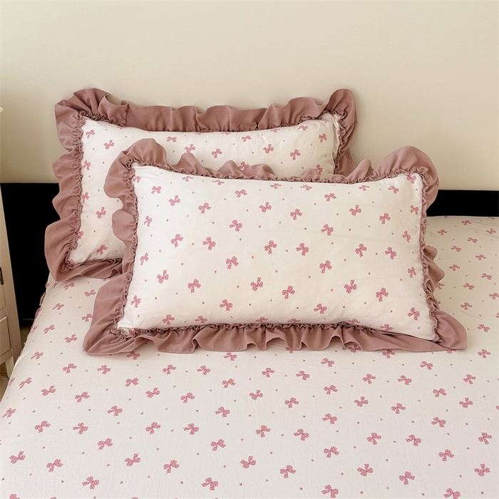 91家纺网 家纺一手货源 找家纺 梦舒羽 2025新款水洗珍珠棉花边枕套宿舍单人学生一对装枕芯内胆套 怦然心动