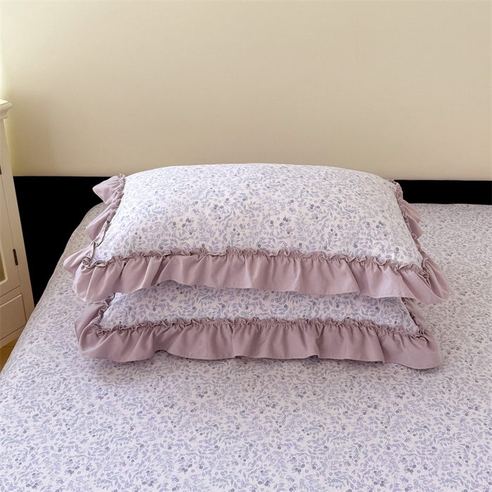 91家纺网 家纺一手货源 找家纺 梦舒羽 2025新款水洗珍珠棉花边枕套宿舍单人学生一对装枕芯内胆套 浅影摇曳-紫