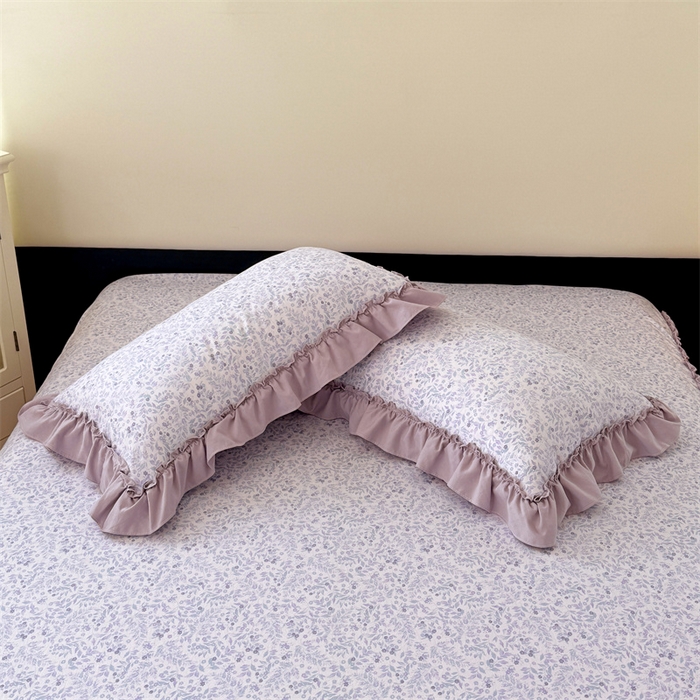 91家纺网 家纺一手货源 找家纺 梦舒羽 2025新款水洗珍珠棉花边枕套宿舍单人学生一对装枕芯内胆套 浅影摇曳-紫