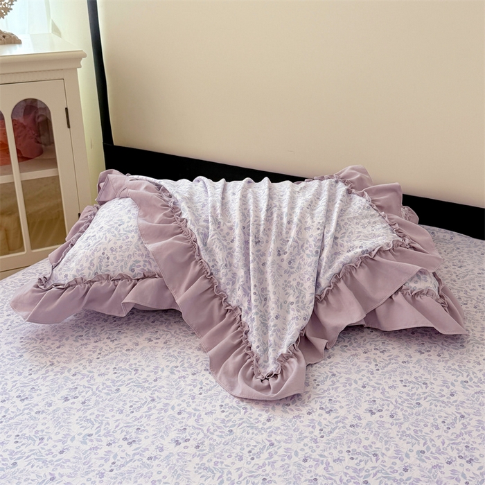 91家纺网 家纺一手货源 找家纺 梦舒羽 2025新款水洗珍珠棉花边枕套宿舍单人学生一对装枕芯内胆套 浅影摇曳-紫