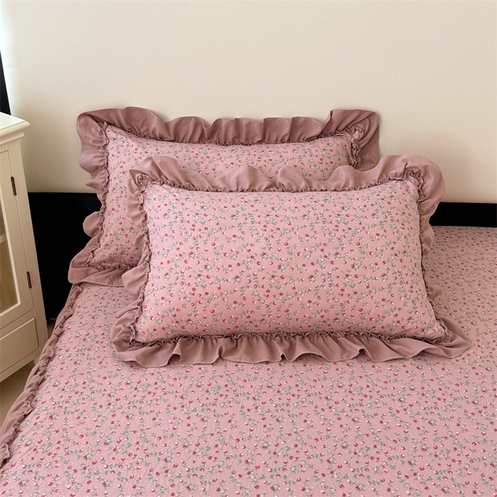 91家纺网 家纺一手货源 找家纺 梦舒羽 2025新款水洗珍珠棉花边枕套宿舍单人学生一对装枕芯内胆套 樱桃季