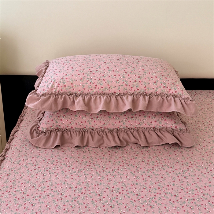 91家纺网 家纺一手货源 找家纺 梦舒羽 2025新款水洗珍珠棉花边枕套宿舍单人学生一对装枕芯内胆套 樱桃季