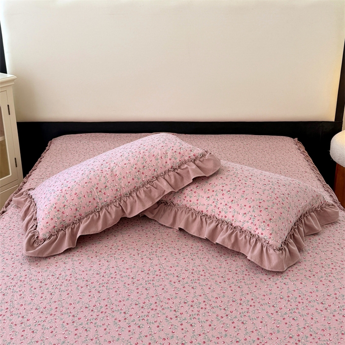 91家纺网 家纺一手货源 找家纺 梦舒羽 2025新款水洗珍珠棉花边枕套宿舍单人学生一对装枕芯内胆套 樱桃季