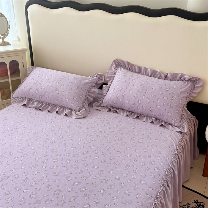 91家纺网 家纺一手货源 找家纺 梦舒羽 2025新款水洗珍珠棉花边枕套宿舍单人学生一对装枕芯内胆套 紫倾心