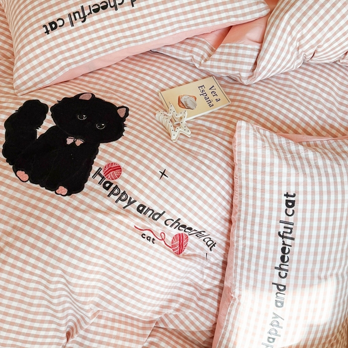 91家纺网 家纺一手货源 找家纺 （总）蜜柚 2025秋冬新款全棉水洗棉格子贴布绣四件套