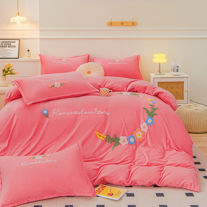 91家纺网 家纺一手货源 找家纺 （总）提花大世界 2025新款宝宝绒绣花款牛奶绒婴儿绒保暖四件套