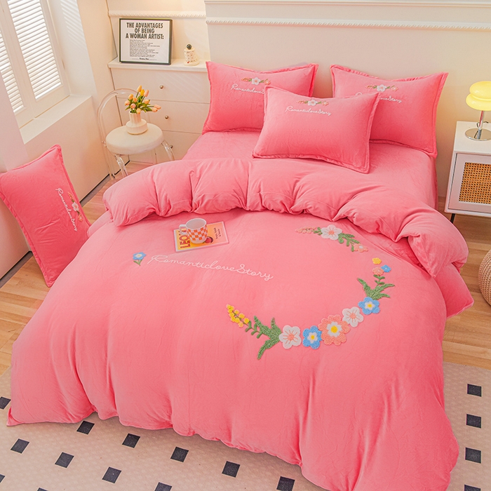 91家纺网 家纺一手货源 找家纺 （总）提花大世界 2025新款宝宝绒绣花款牛奶绒婴儿绒保暖四件套