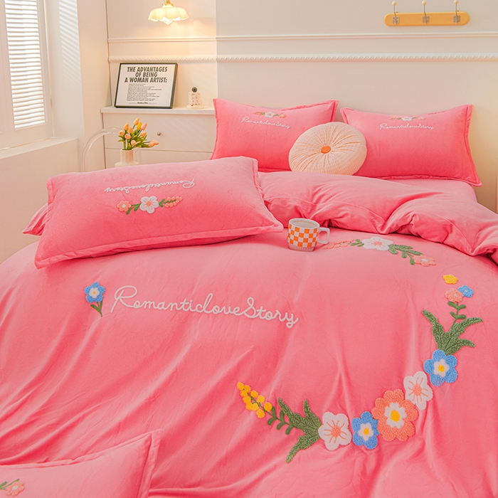 91家纺网 家纺一手货源 找家纺 （总）提花大世界 2025新款宝宝绒绣花款牛奶绒婴儿绒保暖四件套