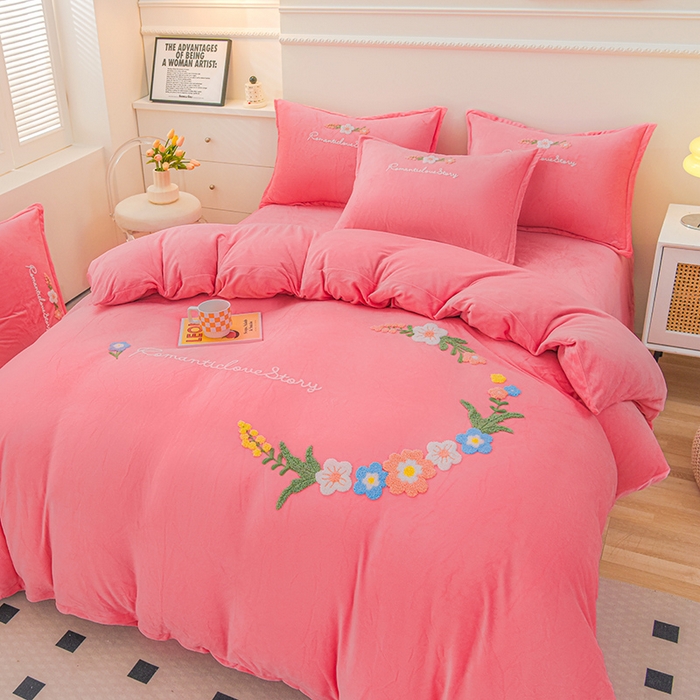 91家纺网 家纺一手货源 找家纺 （总）提花大世界 2025新款宝宝绒绣花款牛奶绒婴儿绒保暖四件套