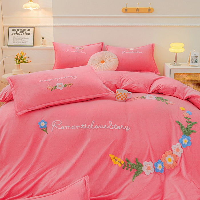 91家纺网 家纺一手货源 找家纺 （总）提花大世界 2025新款宝宝绒绣花款牛奶绒婴儿绒保暖四件套