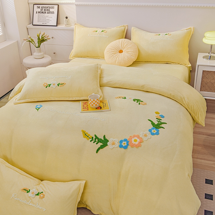 91家纺网 家纺一手货源 找家纺 （总）提花大世界 2025新款宝宝绒绣花款牛奶绒婴儿绒保暖四件套