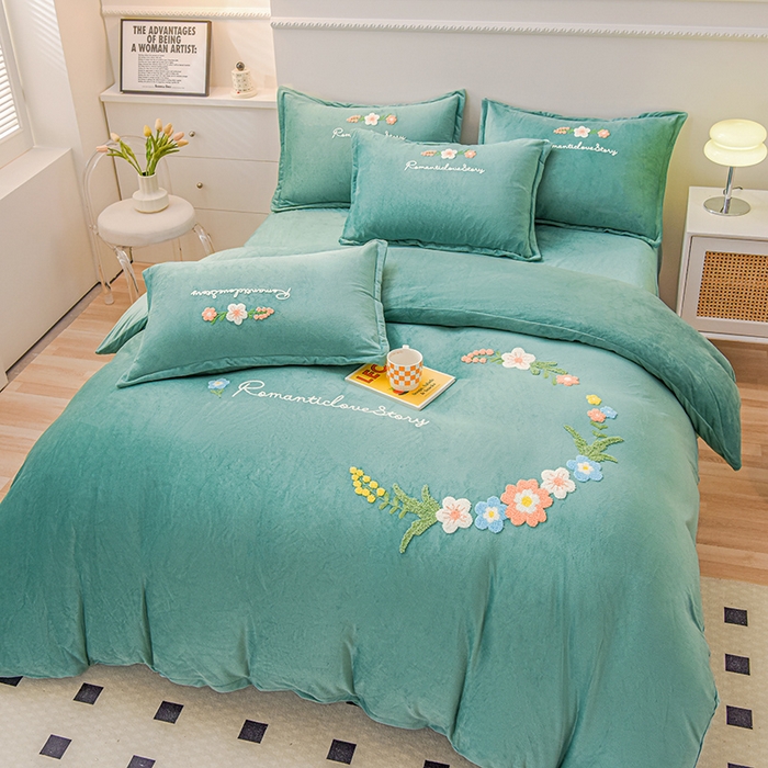 91家纺网 家纺一手货源 找家纺 （总）提花大世界 2025新款宝宝绒绣花款牛奶绒婴儿绒保暖四件套