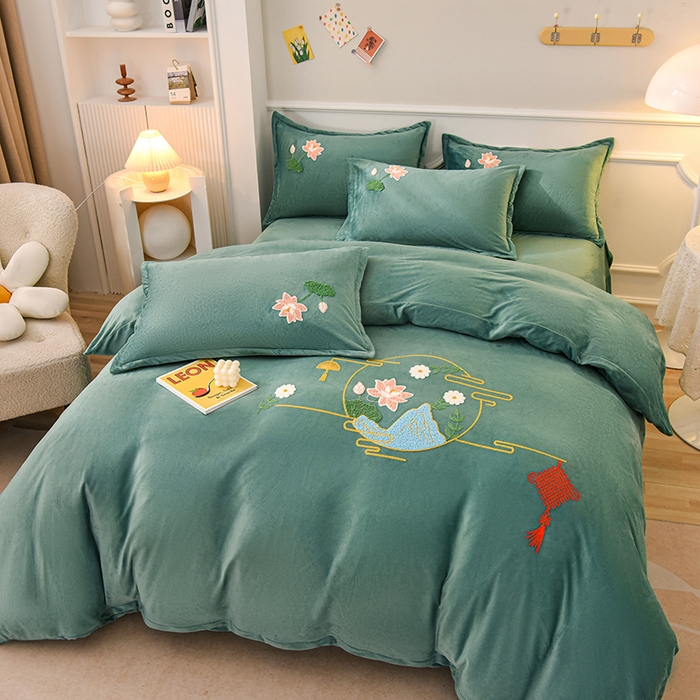 91家纺网 家纺一手货源 找家纺 （总）提花大世界 2025新款宝宝绒绣花款牛奶绒婴儿绒保暖四件套