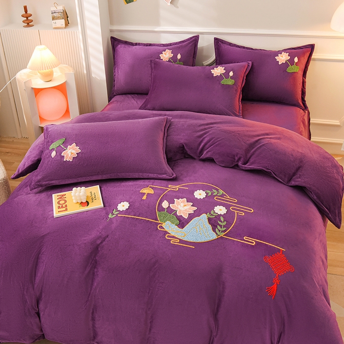 91家纺网 家纺一手货源 找家纺 （总）提花大世界 2025新款宝宝绒绣花款牛奶绒婴儿绒保暖四件套