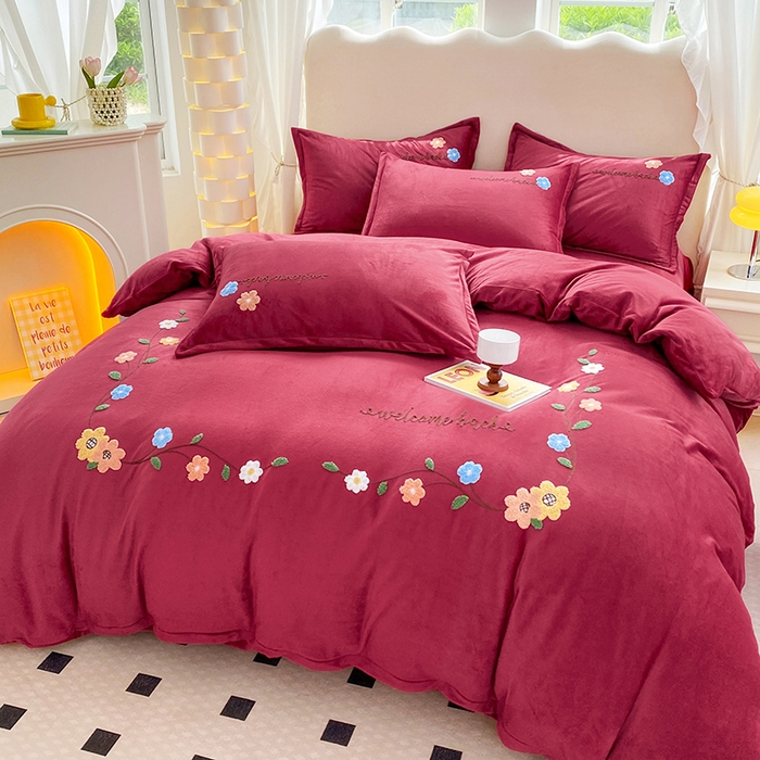 91家纺网 家纺一手货源 找家纺 （总）提花大世界 2025新款宝宝绒绣花款牛奶绒婴儿绒保暖四件套