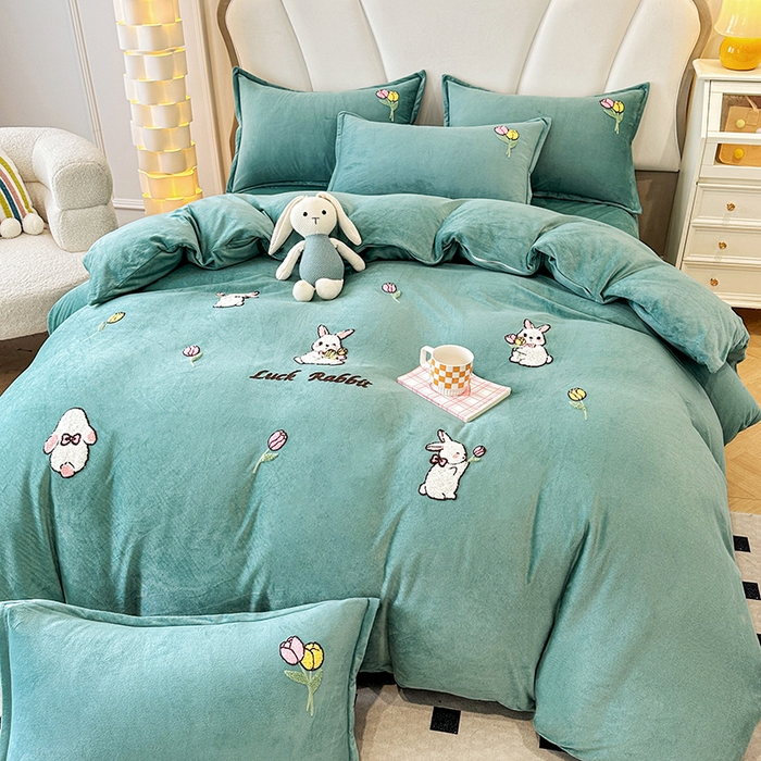 91家纺网 家纺一手货源 找家纺 （总）提花大世界 2025新款宝宝绒绣花款牛奶绒婴儿绒保暖四件套