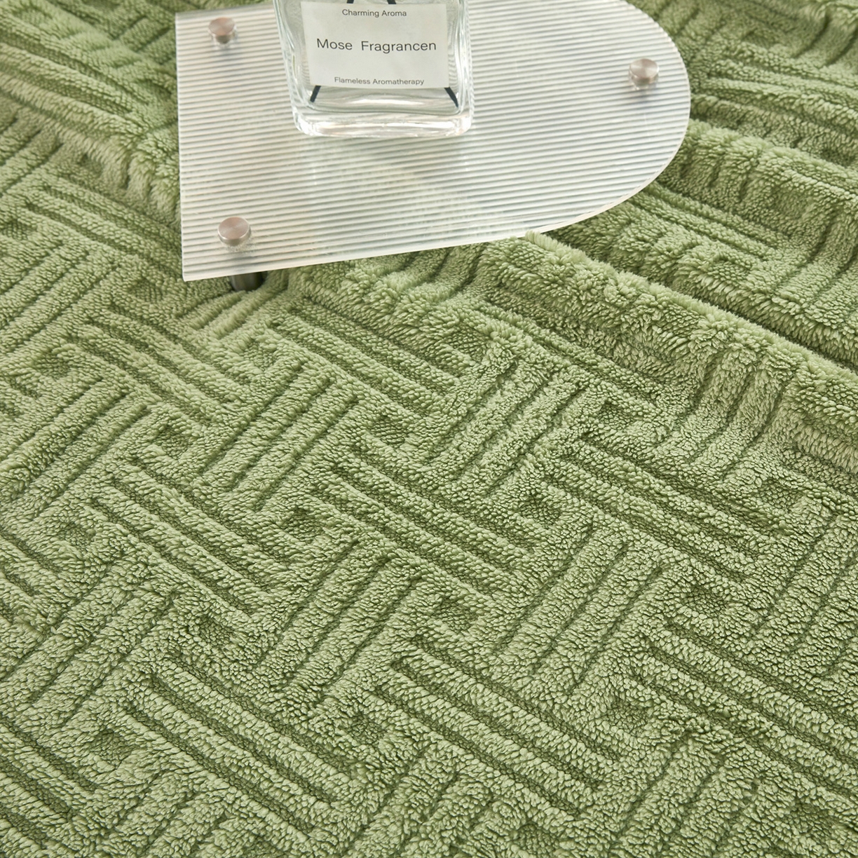 91家纺网 家纺一手货源 找家纺 肖恩毯业 2025新款提花舒棉绒羊羔绒毛毯 青木绿