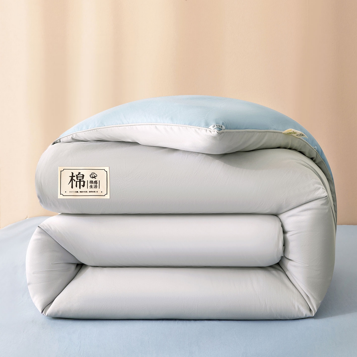 91家纺网 家纺一手货源 找家纺 美梦里 2025新款A类拼色新疆棉花被被子被芯 新疆棉花被-本素蓝