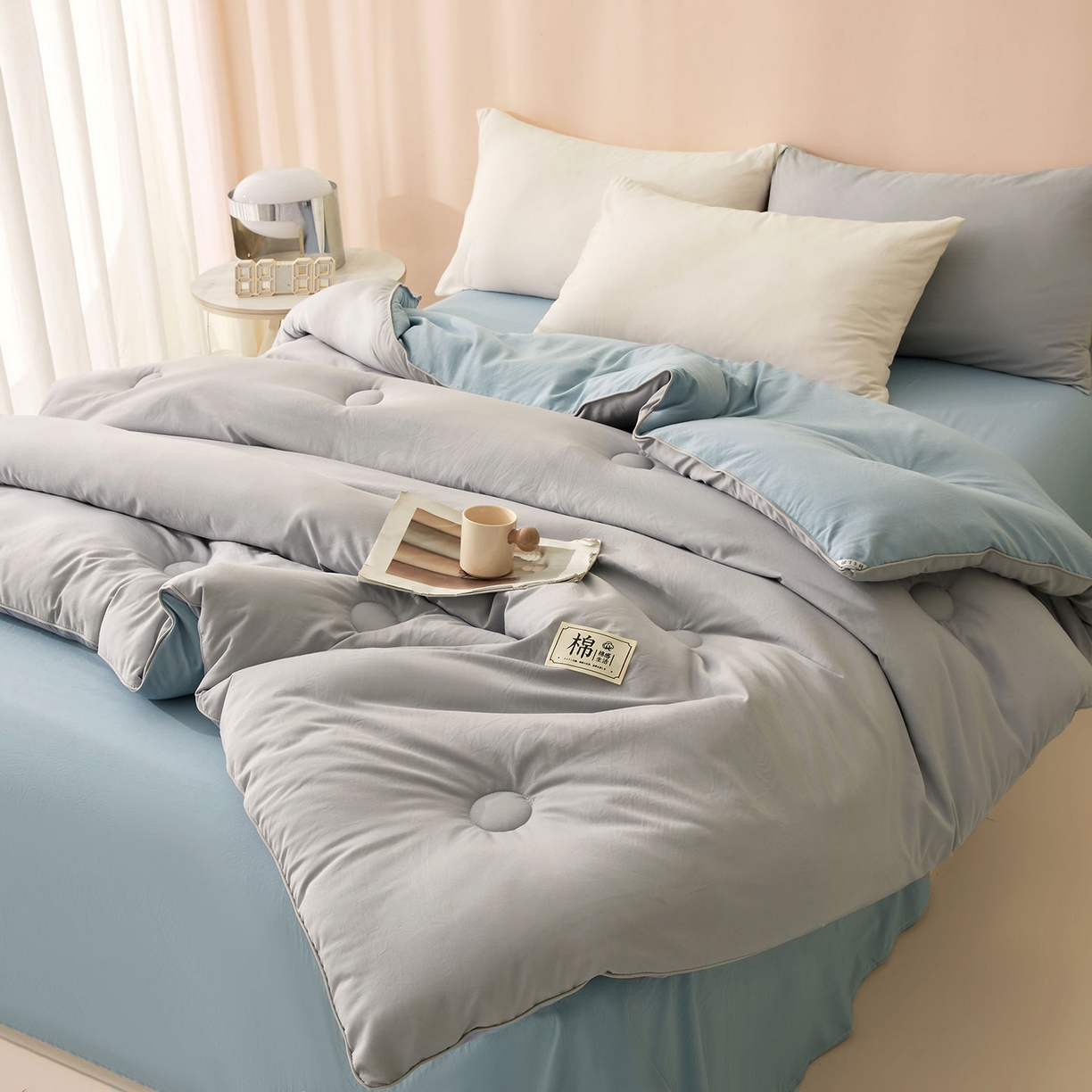 91家纺网 家纺一手货源 找家纺 美梦里 2025新款A类拼色新疆棉花被被子被芯 新疆棉花被-本素蓝