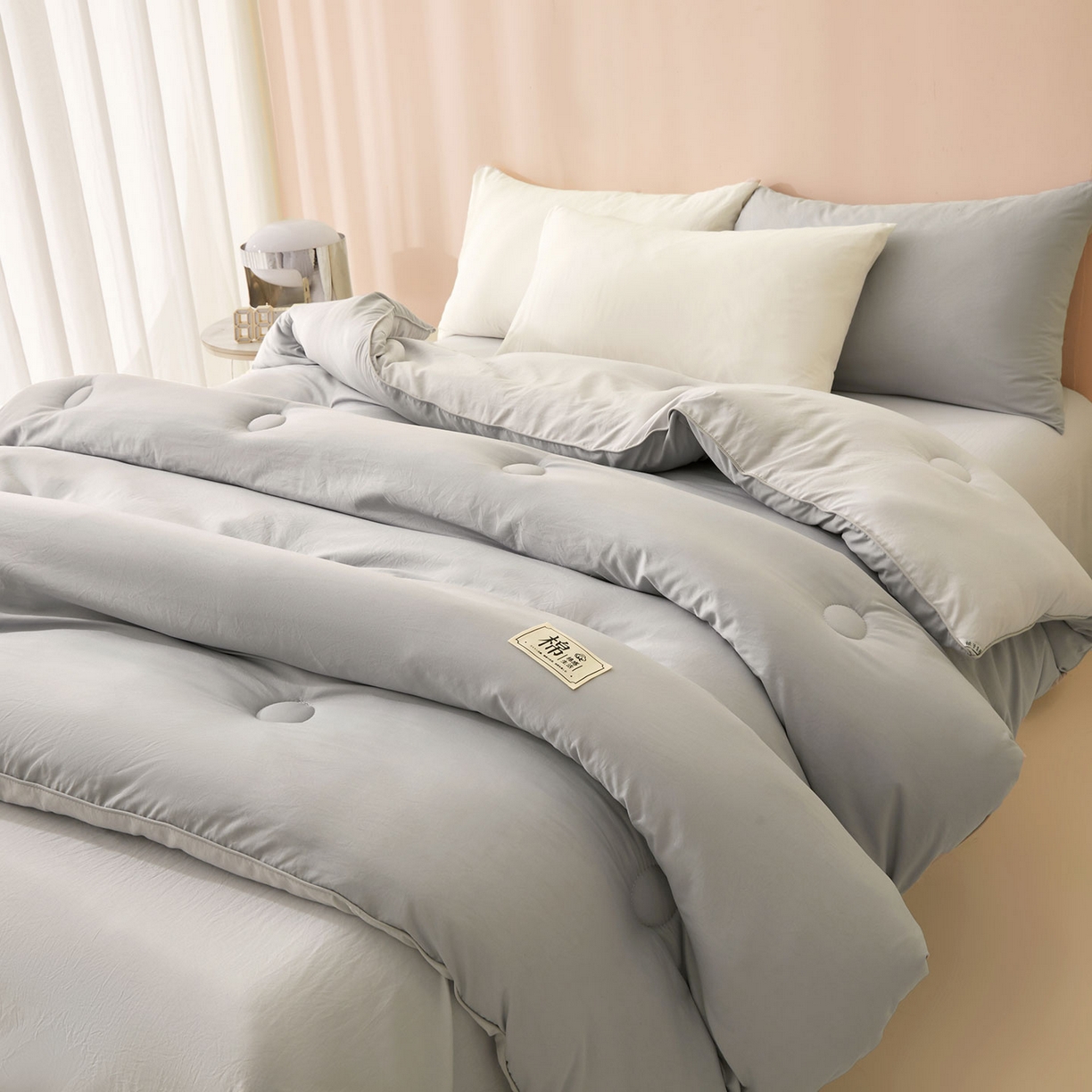 91家纺网 家纺一手货源 找家纺 美梦里 2025新款A类拼色新疆棉花被被子被芯 新疆棉花被-本素灰