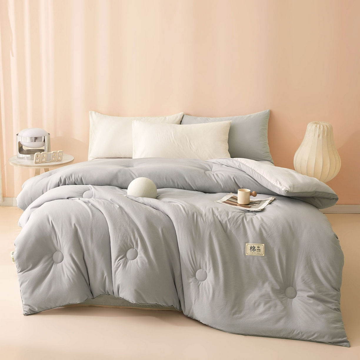 91家纺网 家纺一手货源 找家纺 美梦里 2025新款A类拼色新疆棉花被被子被芯 新疆棉花被-本素灰