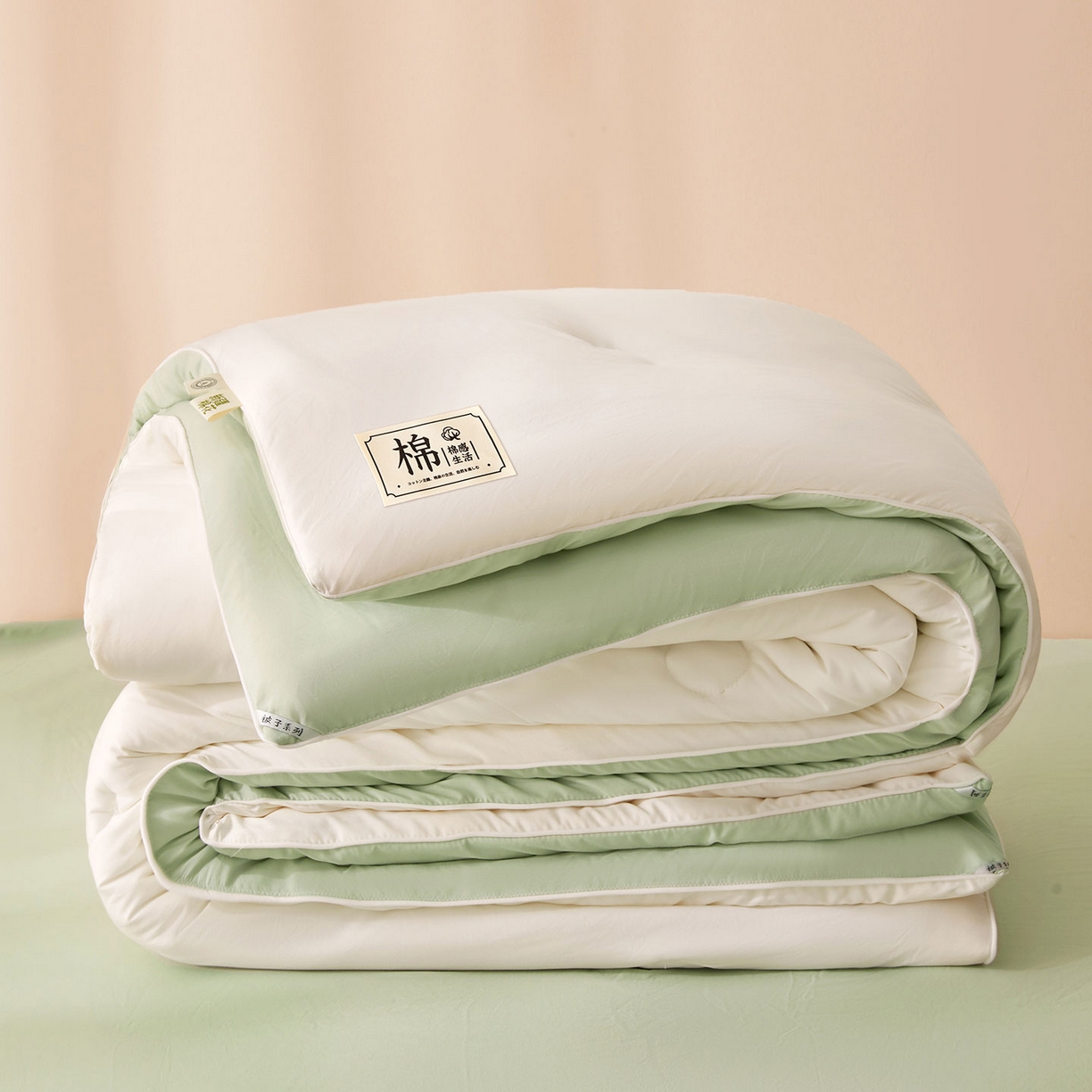 91家纺网 家纺一手货源 找家纺 美梦里 2025新款A类拼色新疆棉花被被子被芯 新疆棉花被-本素绿