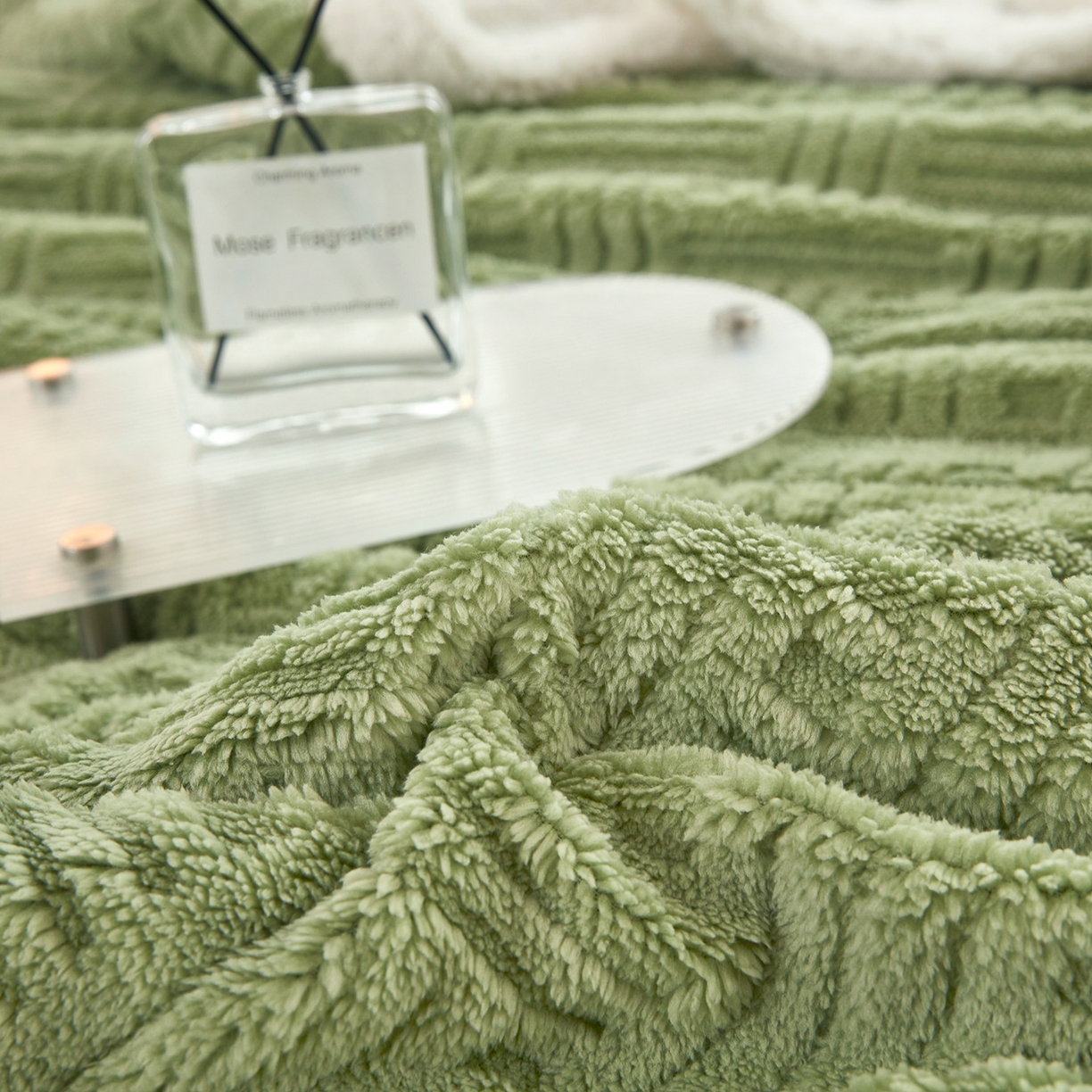 91家纺网 家纺一手货源 找家纺 肖恩毯业 2025新款提花舒棉绒羊羔绒毛毯 青木绿