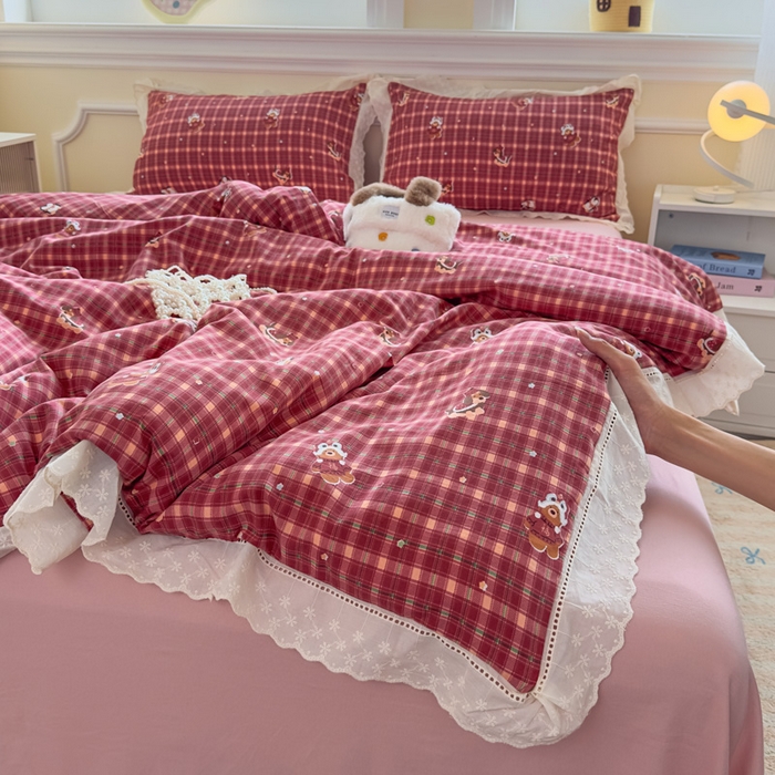 91家纺网 家纺一手货源 找家纺 （总）老K（原美阁）2025新款云感超柔水洗棉四件套全棉纯棉镂空花边四件套