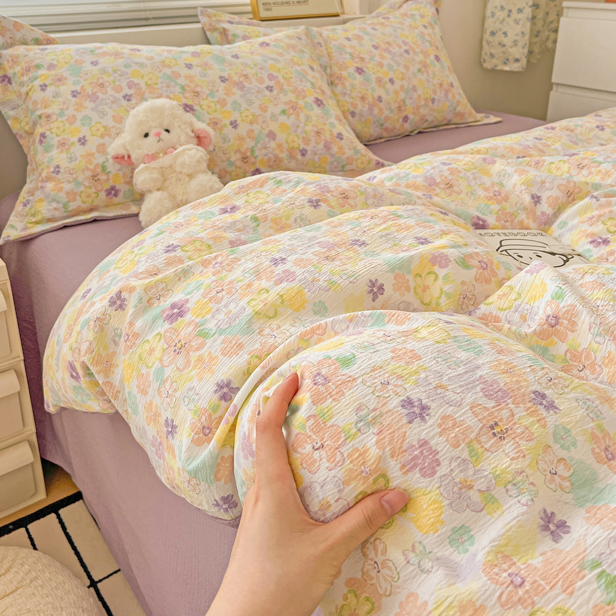 91家纺网 家纺一手货源 找家纺 典曼家纺 2025新款高克重云柔古法小布袋四件套 春山集