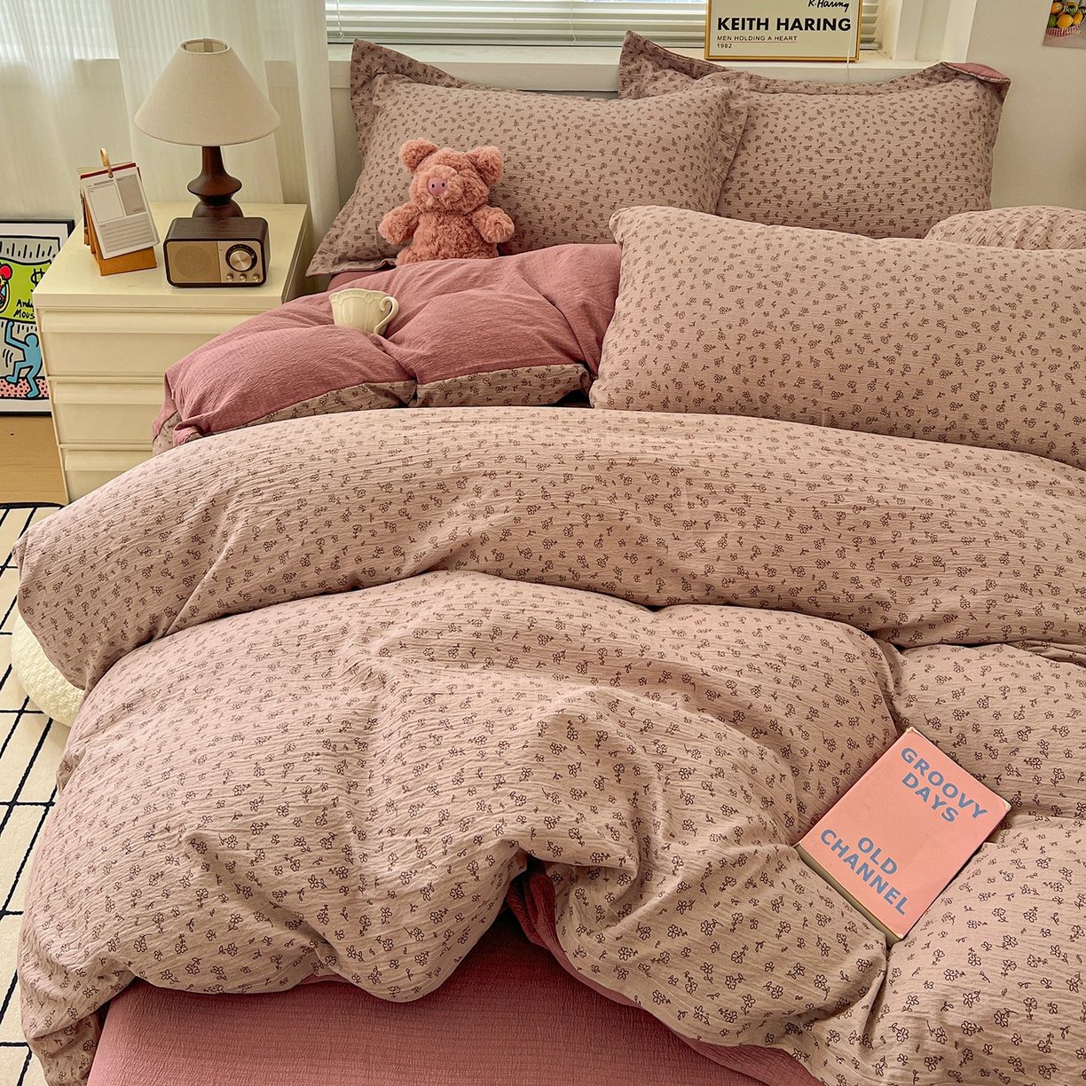 91家纺网 家纺一手货源 找家纺 典曼家纺 2025新款高克重云柔古法小布袋四件套 复古玫瑰