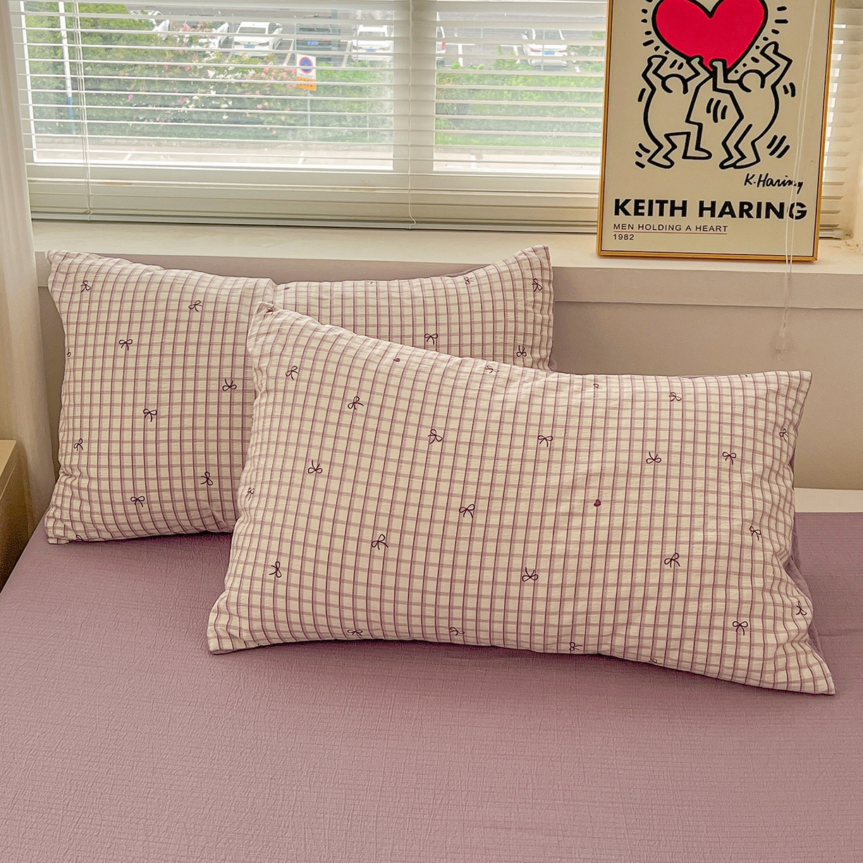 91家纺网 家纺一手货源 找家纺 典曼家纺 2025新款高克重云柔古法小布袋四件套 格子蝴蝶结