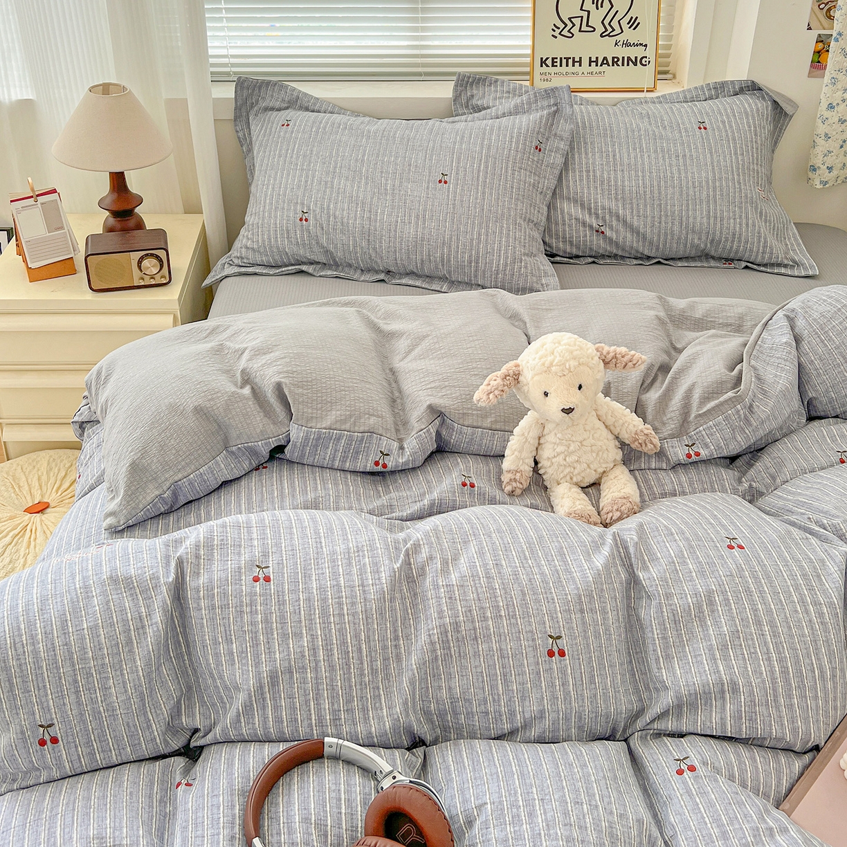 91家纺网 家纺一手货源 找家纺 典曼家纺 2025新款高克重云柔古法小布袋四件套 红樱桃