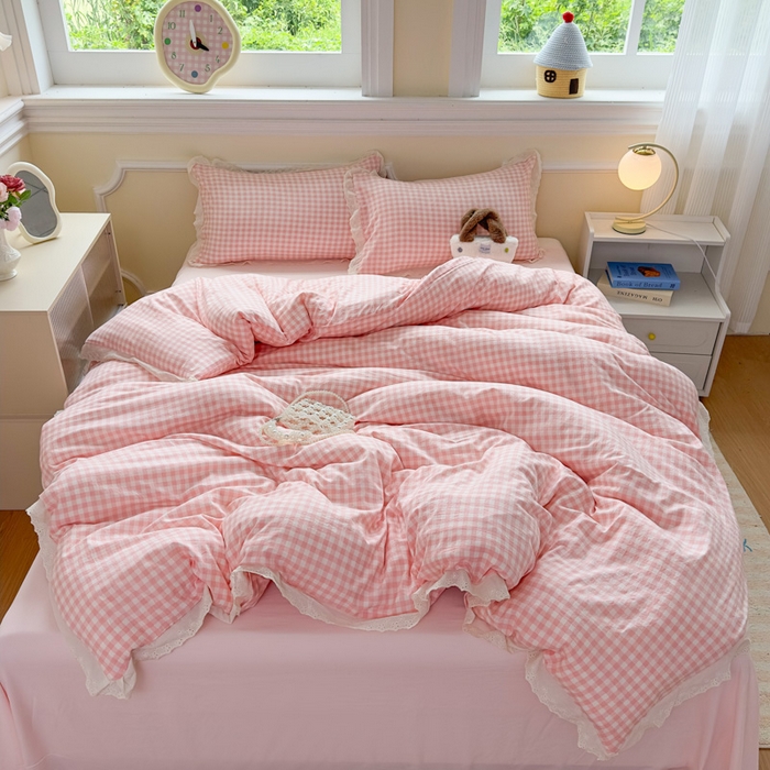 91家纺网 家纺一手货源 找家纺 （总）老K（原美阁）2025新款云感超柔水洗棉四件套全棉纯棉镂空花边四件套