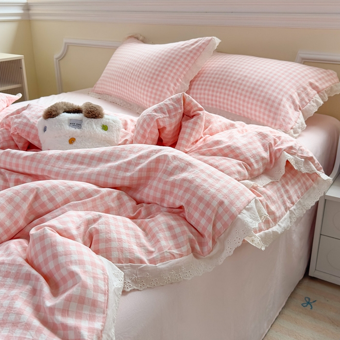 91家纺网 家纺一手货源 找家纺 （总）老K（原美阁）2025新款云感超柔水洗棉四件套全棉纯棉镂空花边四件套