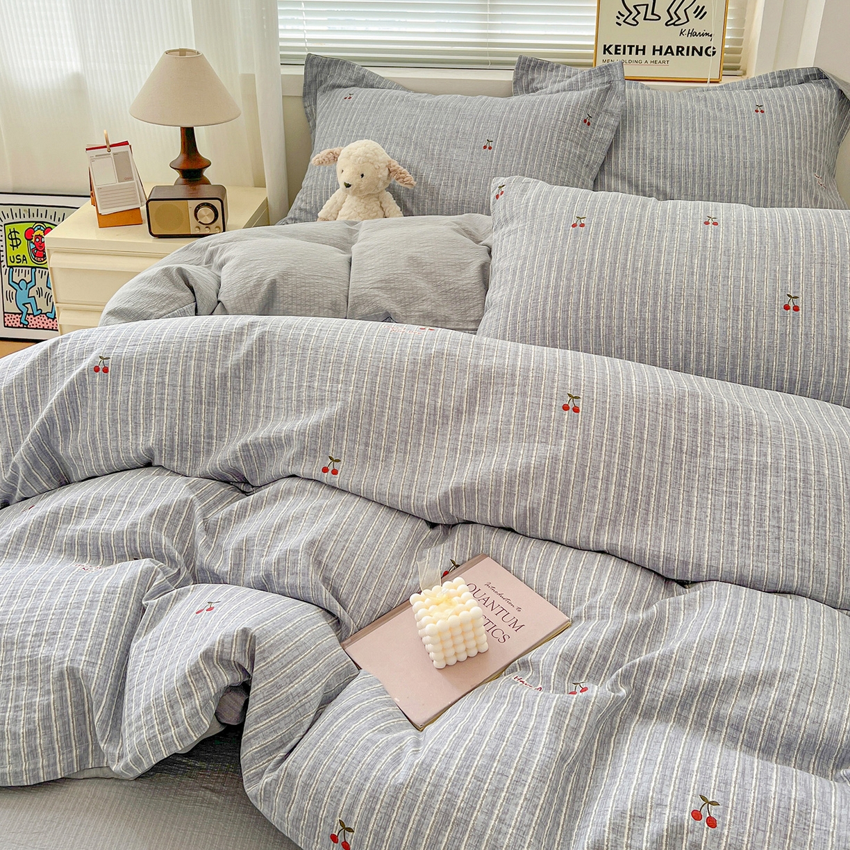 91家纺网 家纺一手货源 找家纺 典曼家纺 2025新款高克重云柔古法小布袋四件套 红樱桃